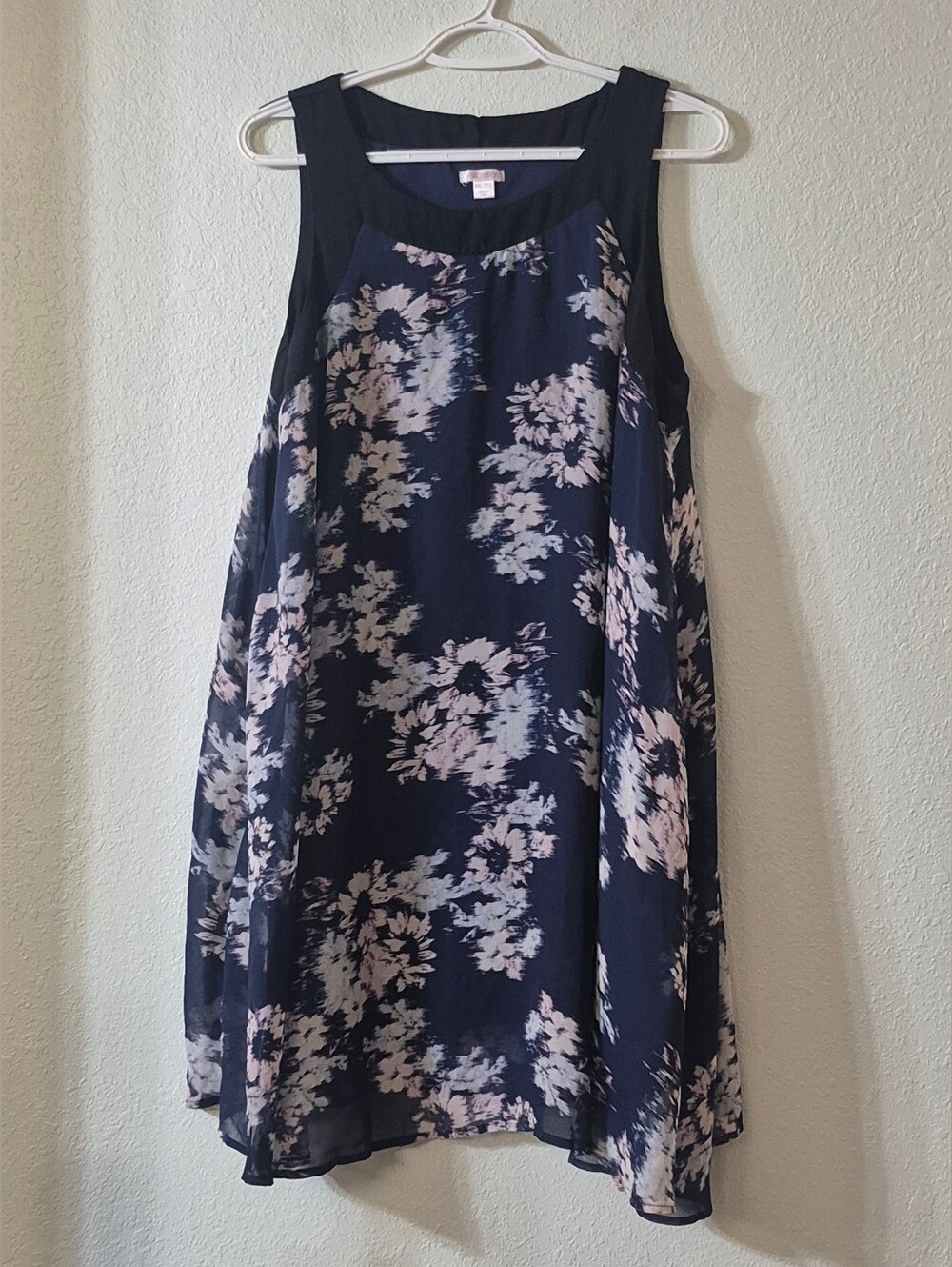 Xhilaration Navy Floral Sleeveless A-Line Dress